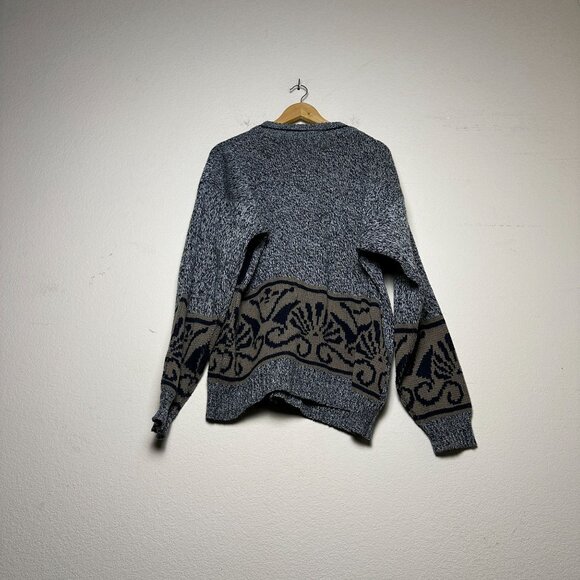 VTG Playboy Knit Abstract Grey 90s Sweater Men L Classic Prep Comfy Coral - Picture 2 of 14